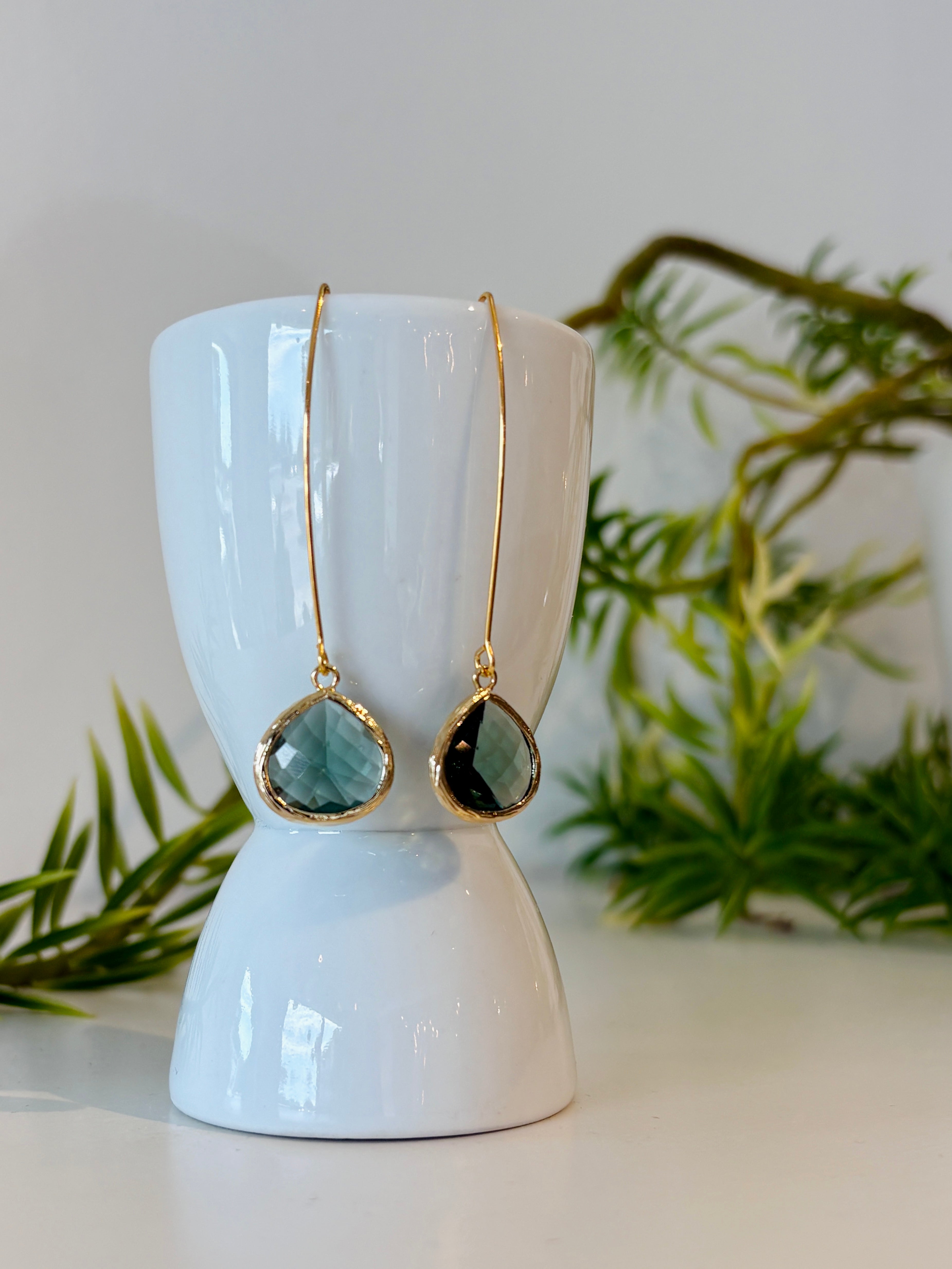Teardrop Hook Earrings {Forest/Gold}