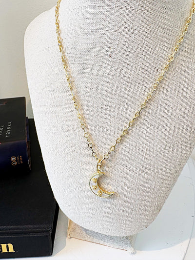 Bone Link Necklace with Moonlight Glow Pendant {Gold}
