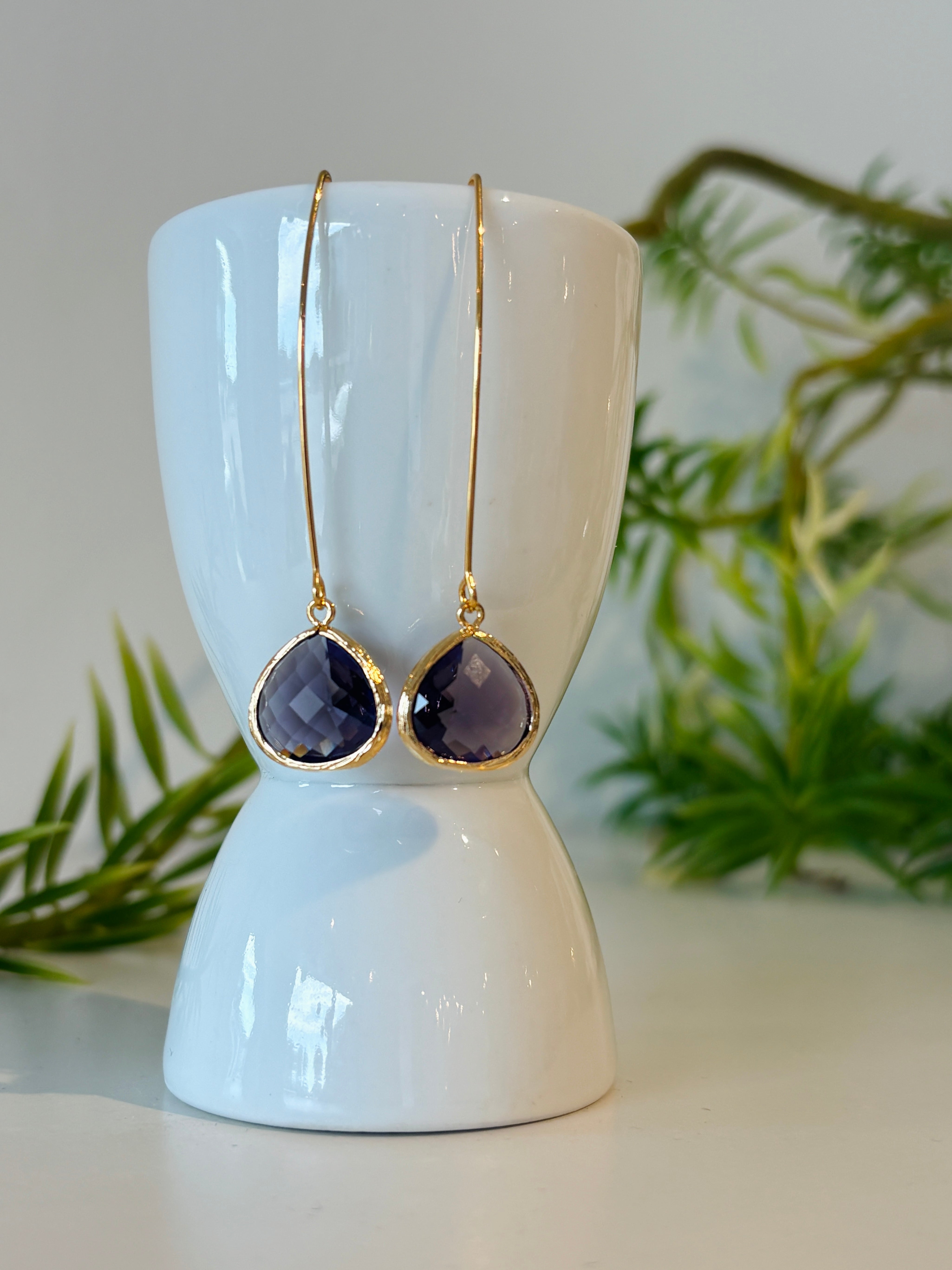 Teardrop Hook Earrings {Purple/Gold}