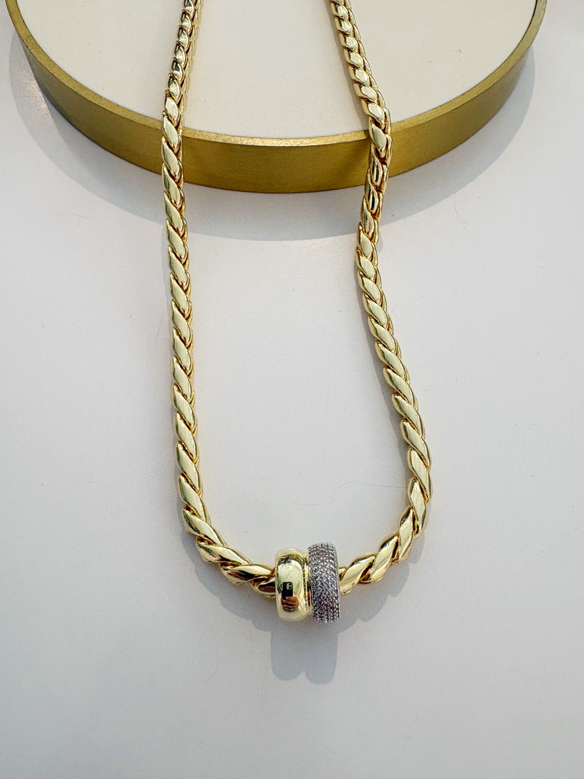 Liquid Gold Two-Toned Spacer Pave Bead Necklace {Gold}