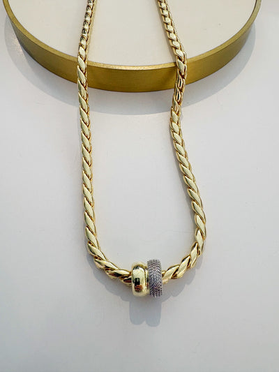 Liquid Gold Two-Toned Spacer Pave Bead Necklace {Gold}