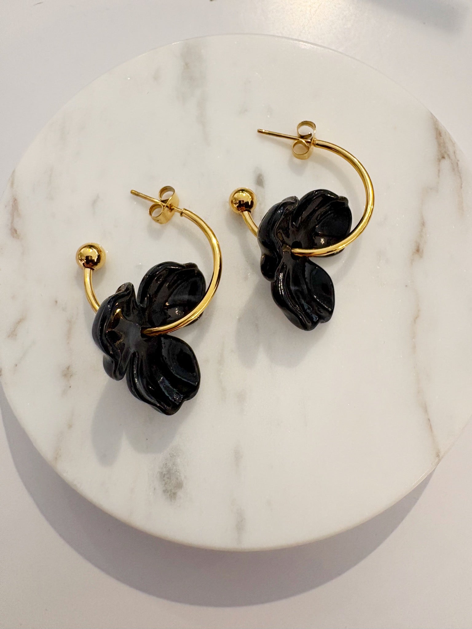 Bloom Hoop Earrings {Black/Gold}
