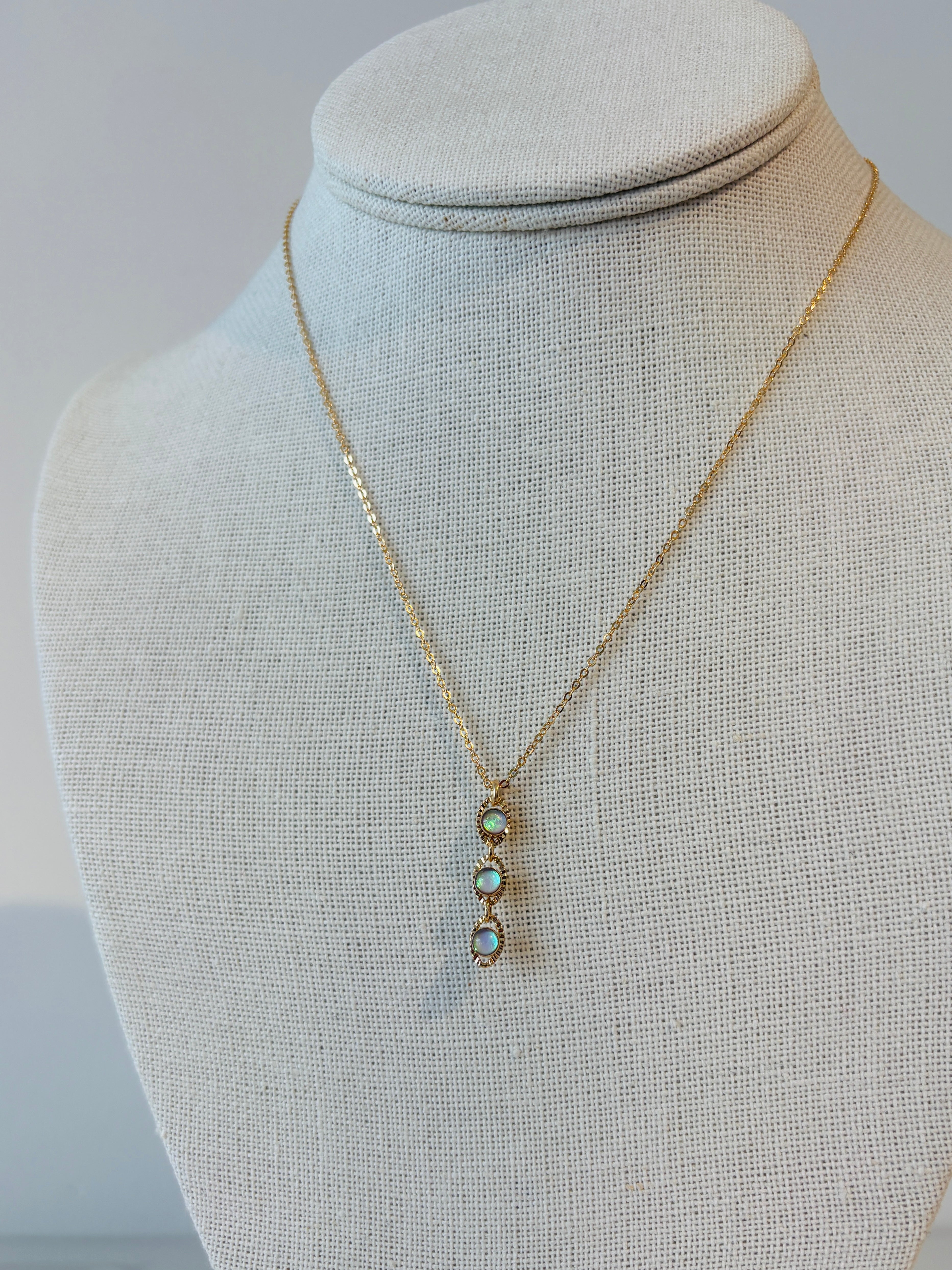 Opalite Trio Drop Necklace {Gold}
