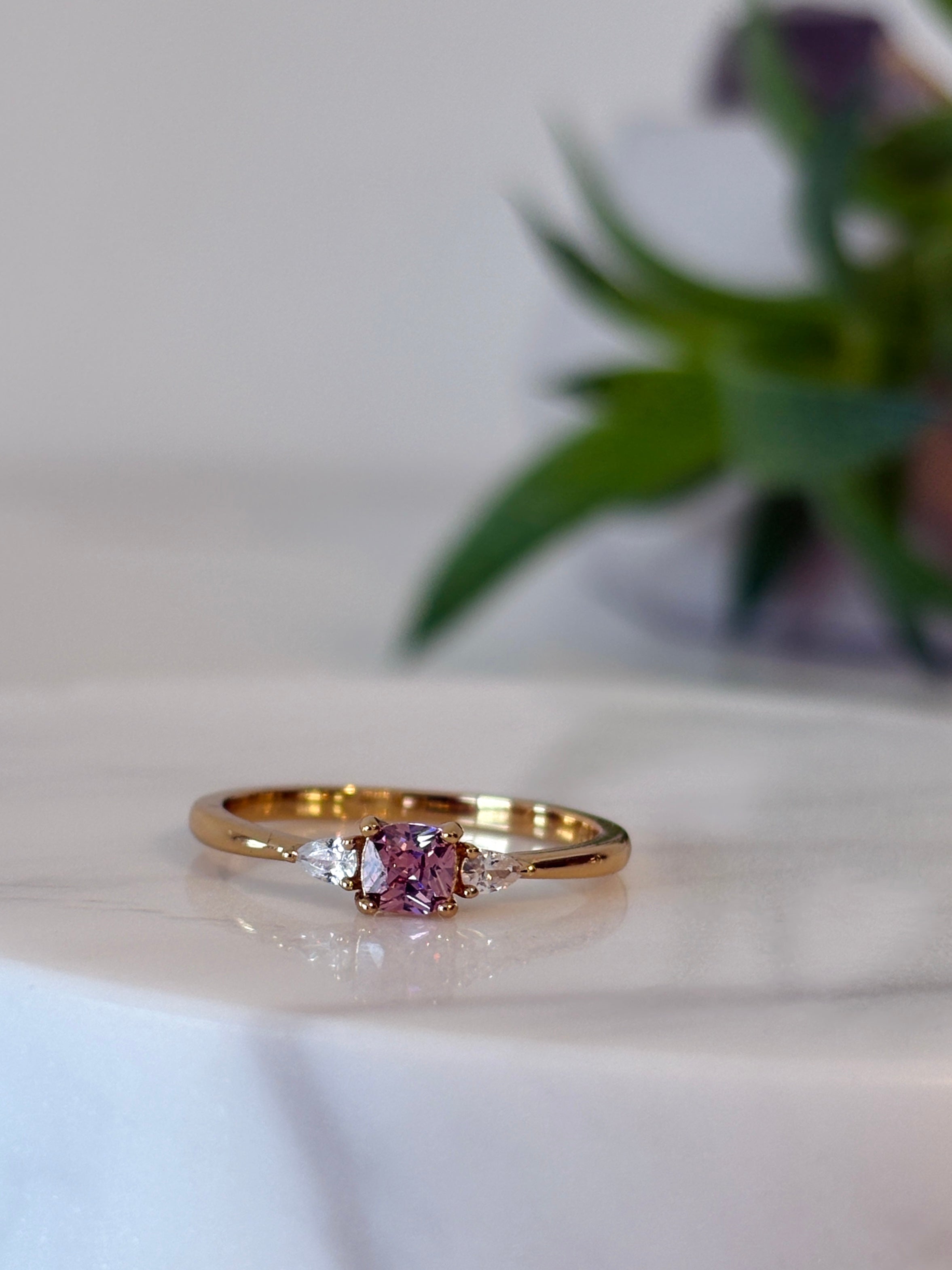 Pink Cushion Sparkle Ring {Gold}