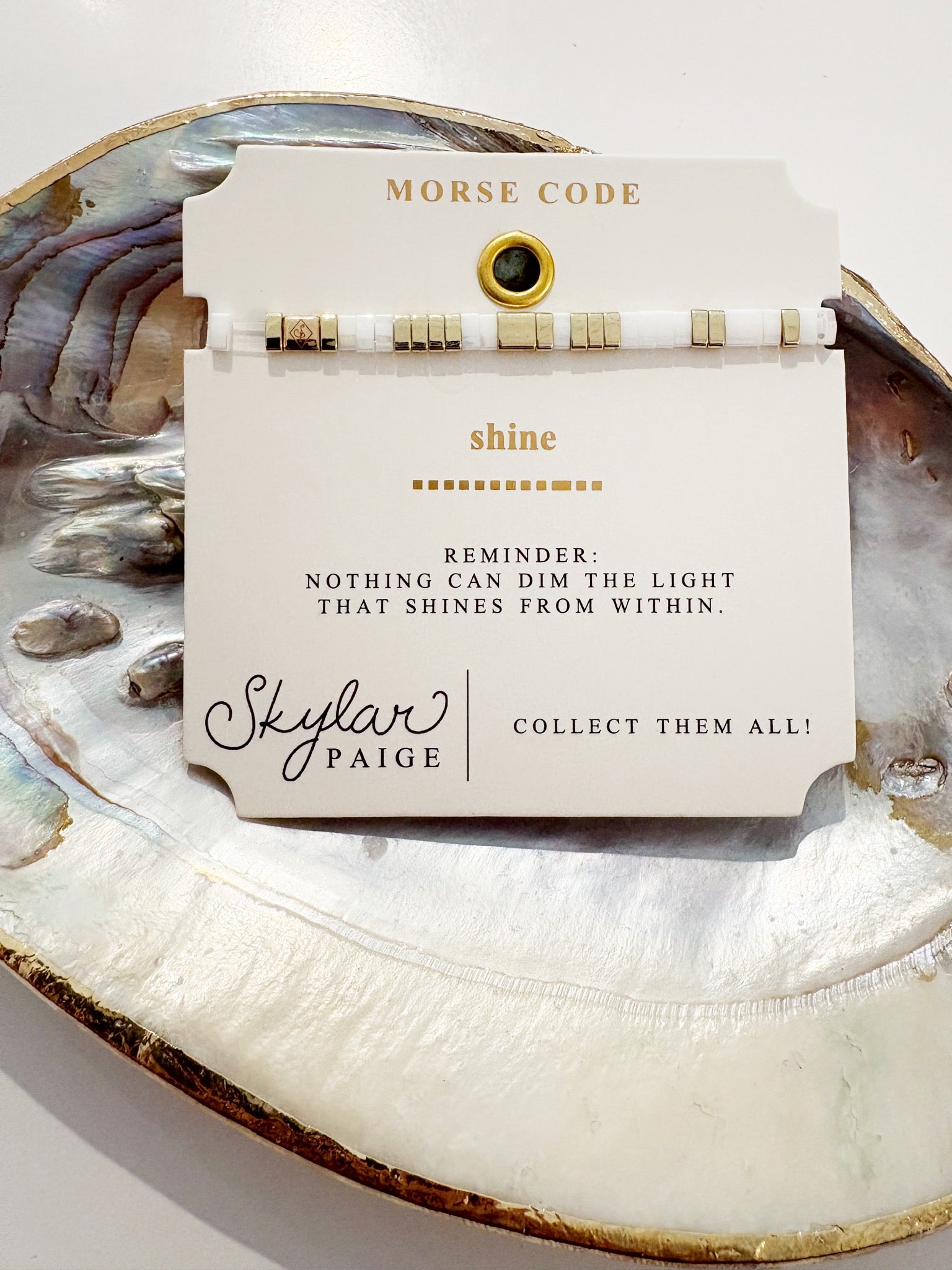 Shine Morse Code Bracelet {White/Gold}