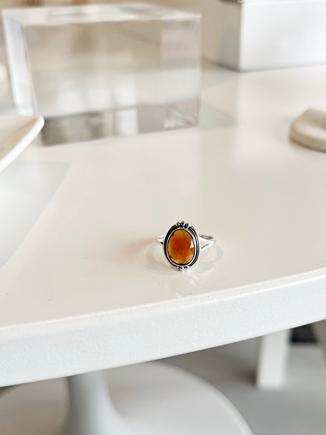 Hessonite Garnet Ring {Silvr/Size 5}
