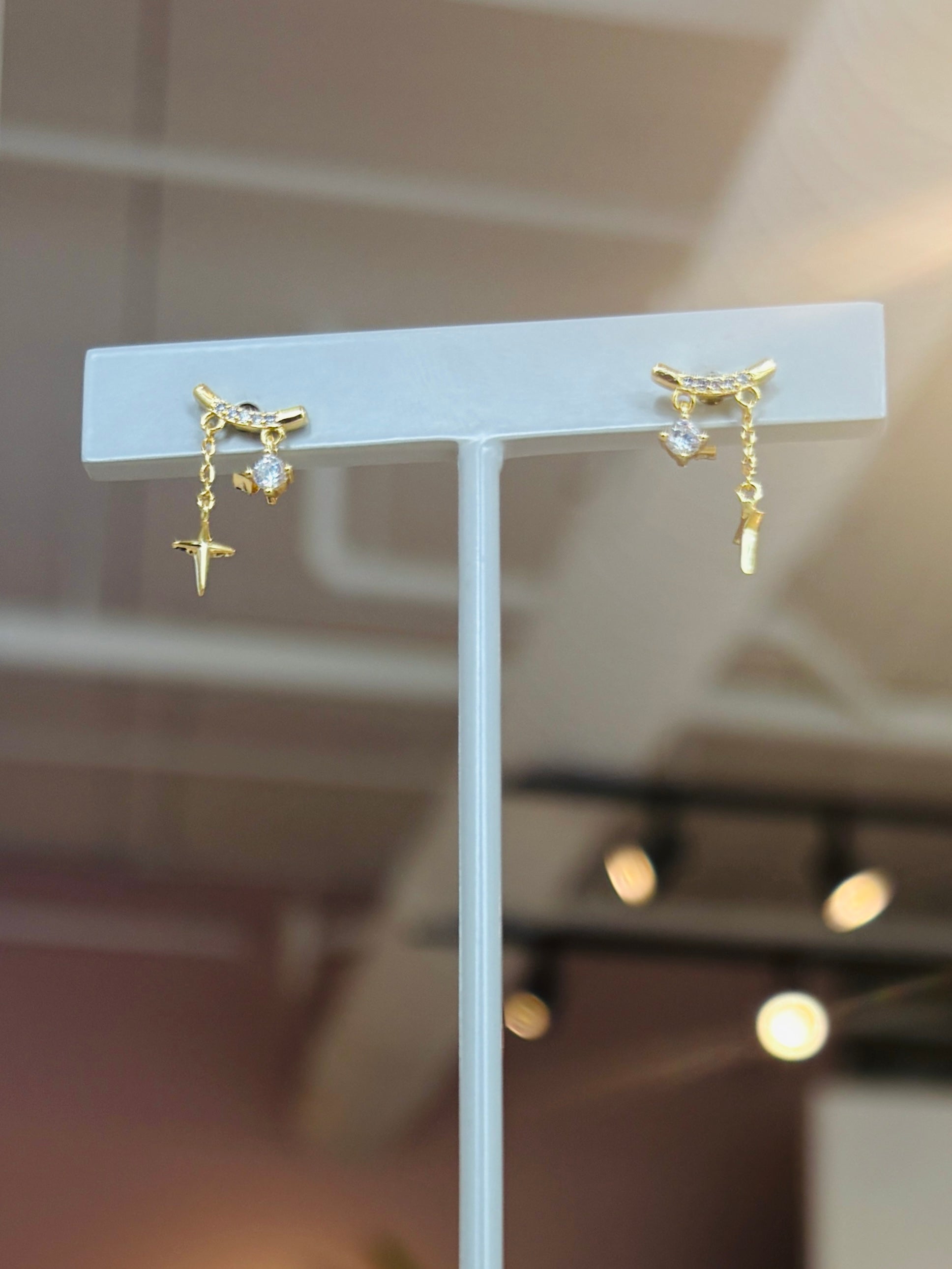 Star Drop Bar Earrings {Gold}