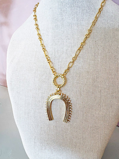 Twisted Push Clasp Horse Necklace {Gold}