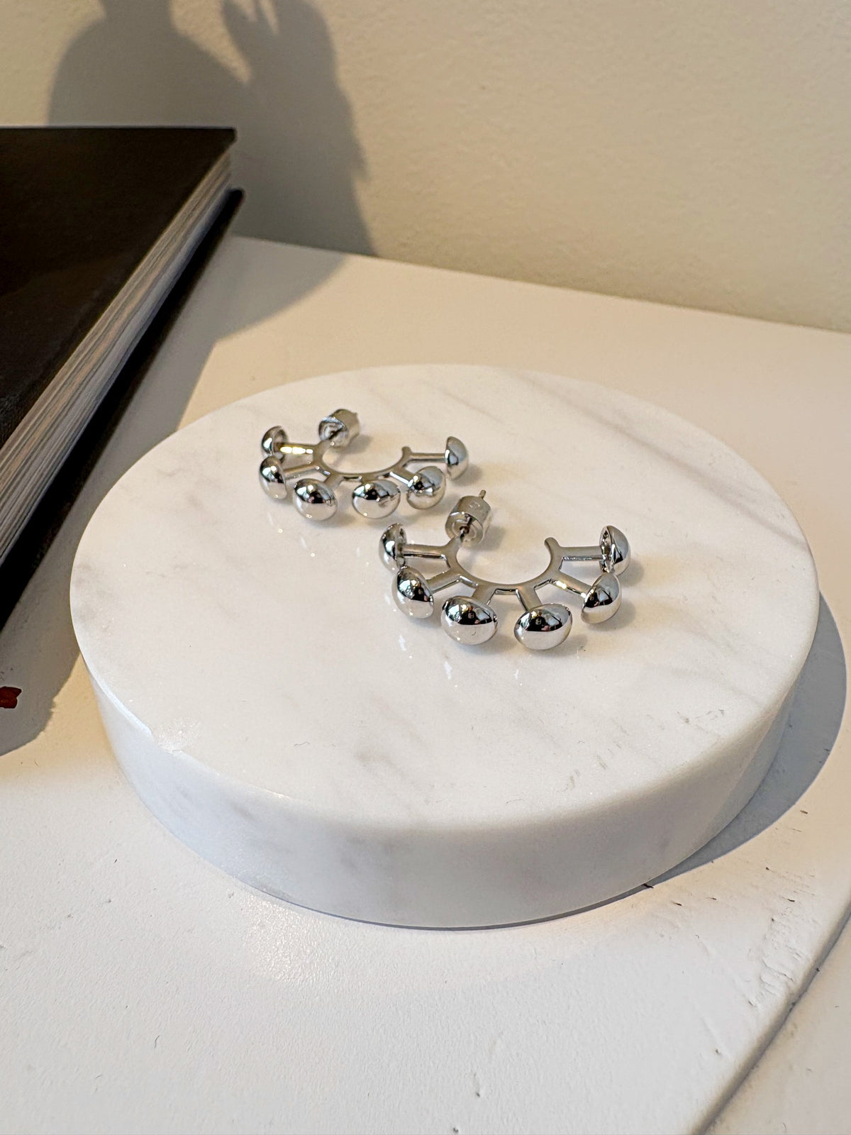 Dotted Lines Half Hoop Earrings {Silver}