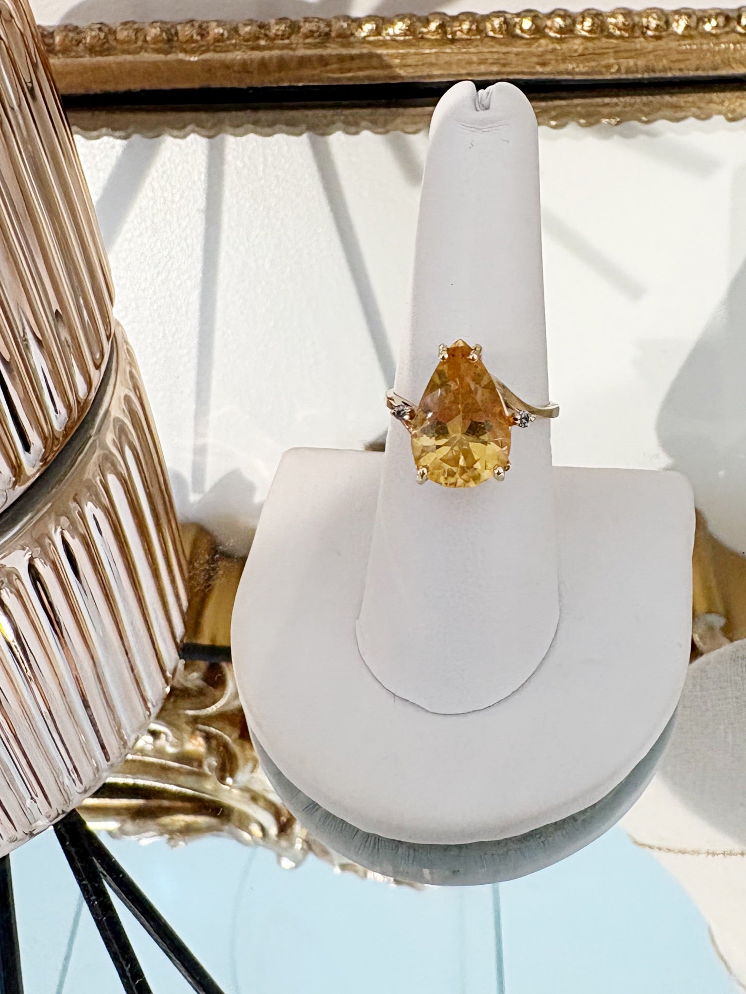Citrine Pear and Diamond Ring {10kt/Estate}