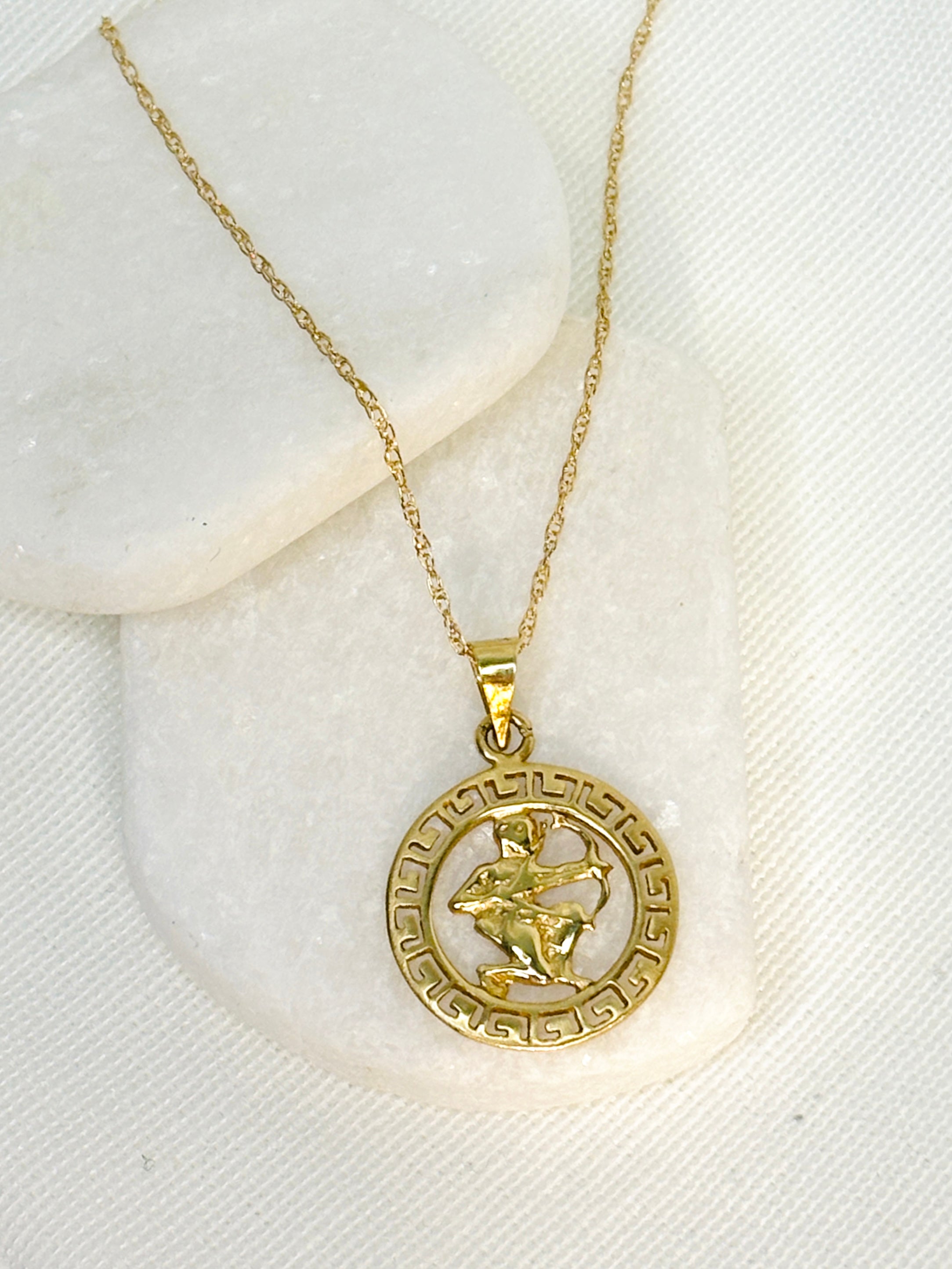Sagittarius Zodiac Coin Necklace {14kt/Estate}