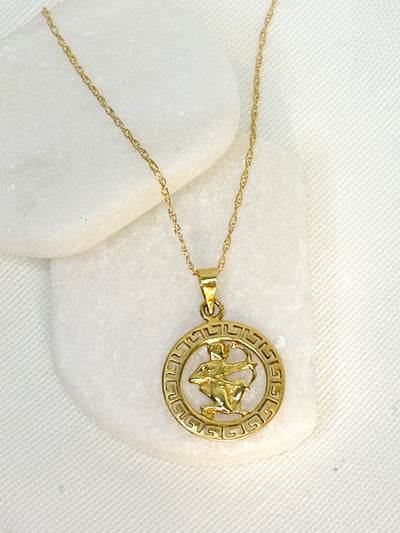 Sagittarius Zodiac Coin Necklace {14kt/Estate}