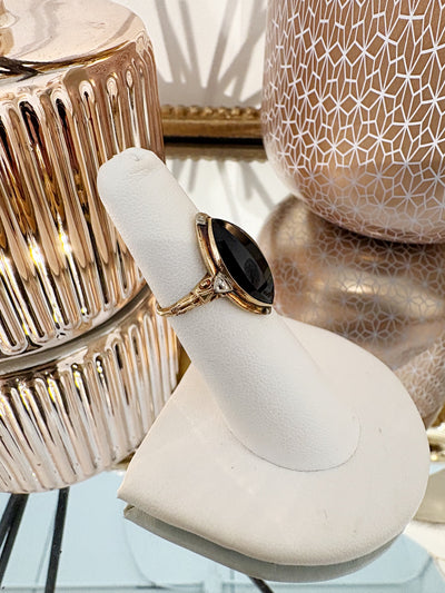 Onyx Faceted Navette Onyx Ring {10k/Estate}