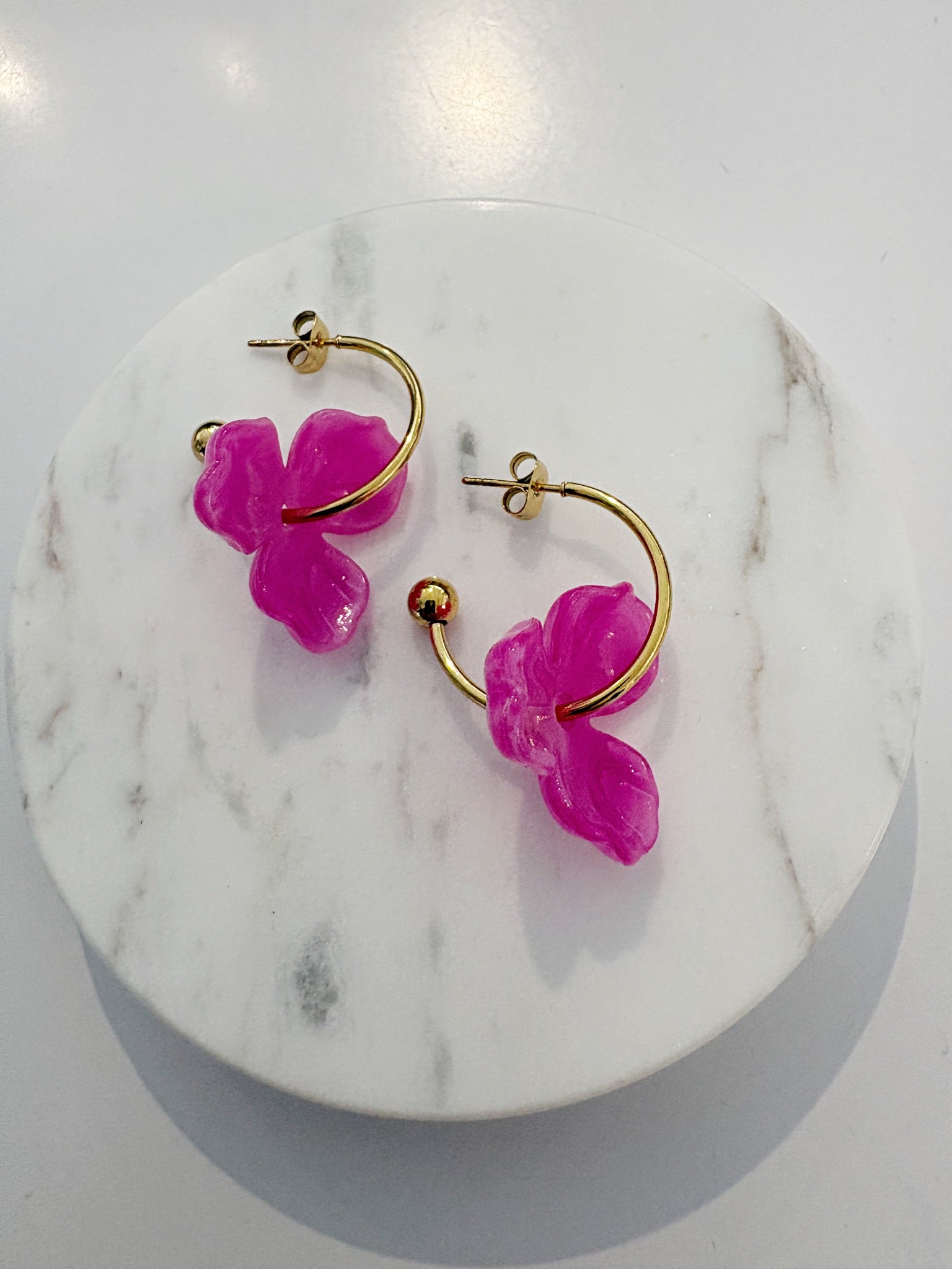 Bloom Hoop Earrings {Pink/Gold}