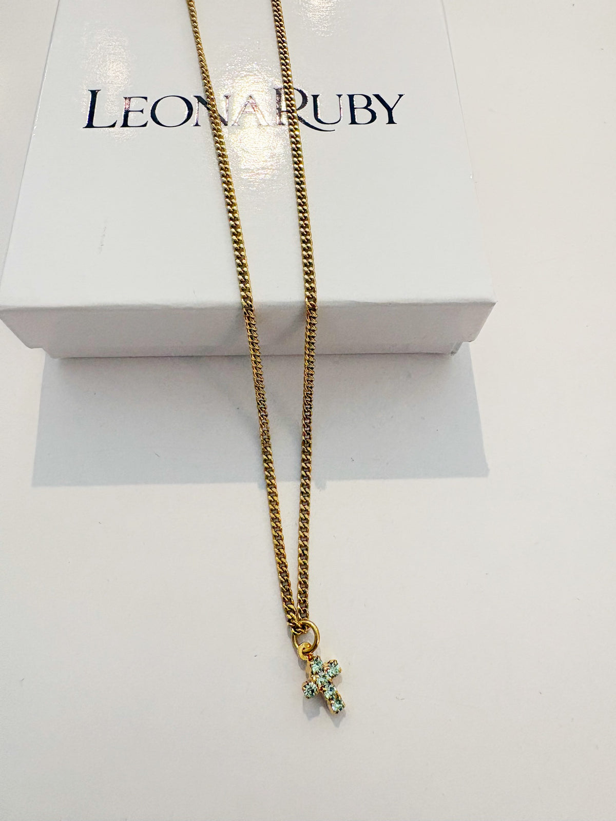 Single Mini Cross Necklace {Gold/Chysolite}