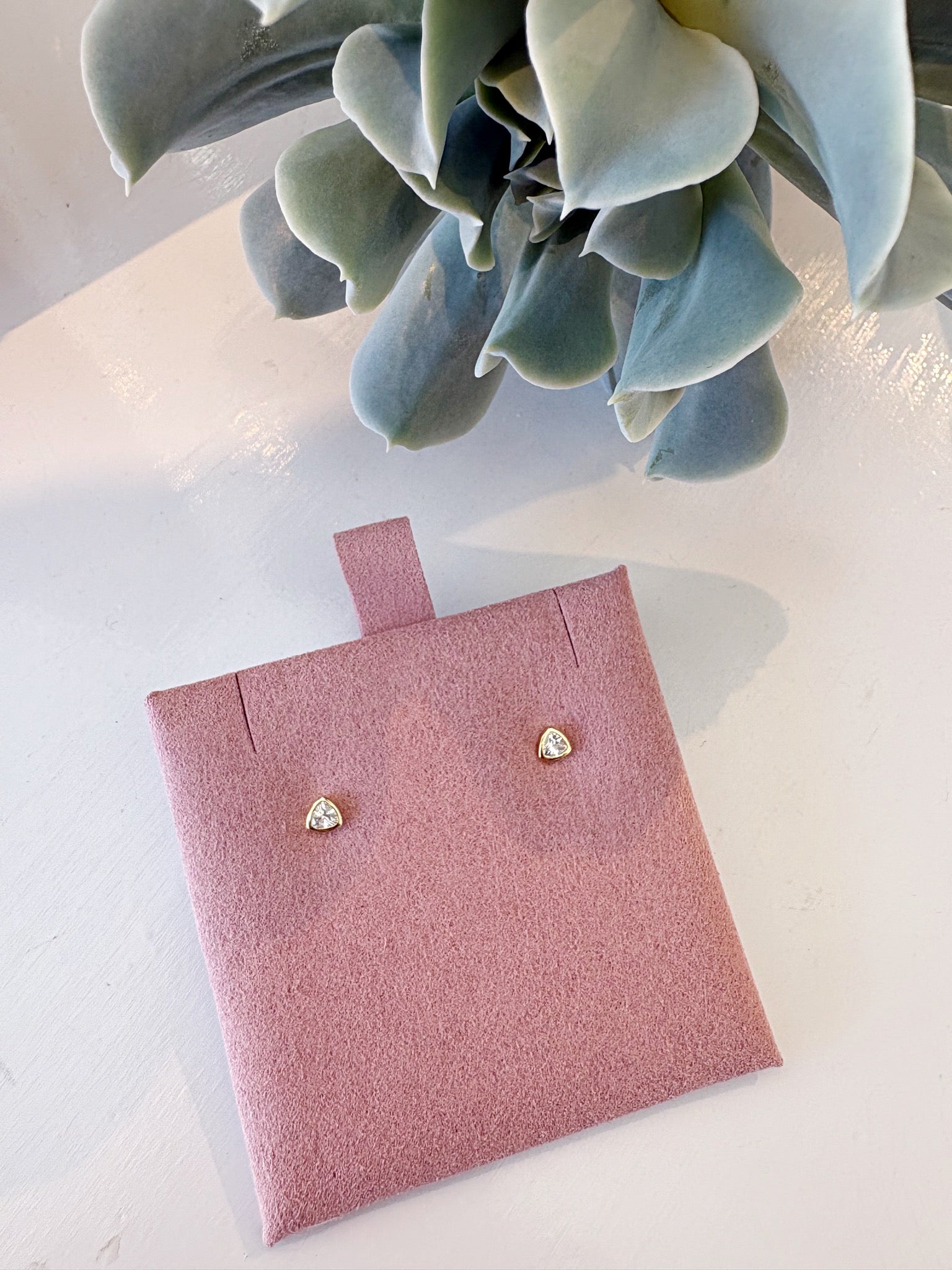 Sparkle Triangle Bezel Stud Earrings {Gold}