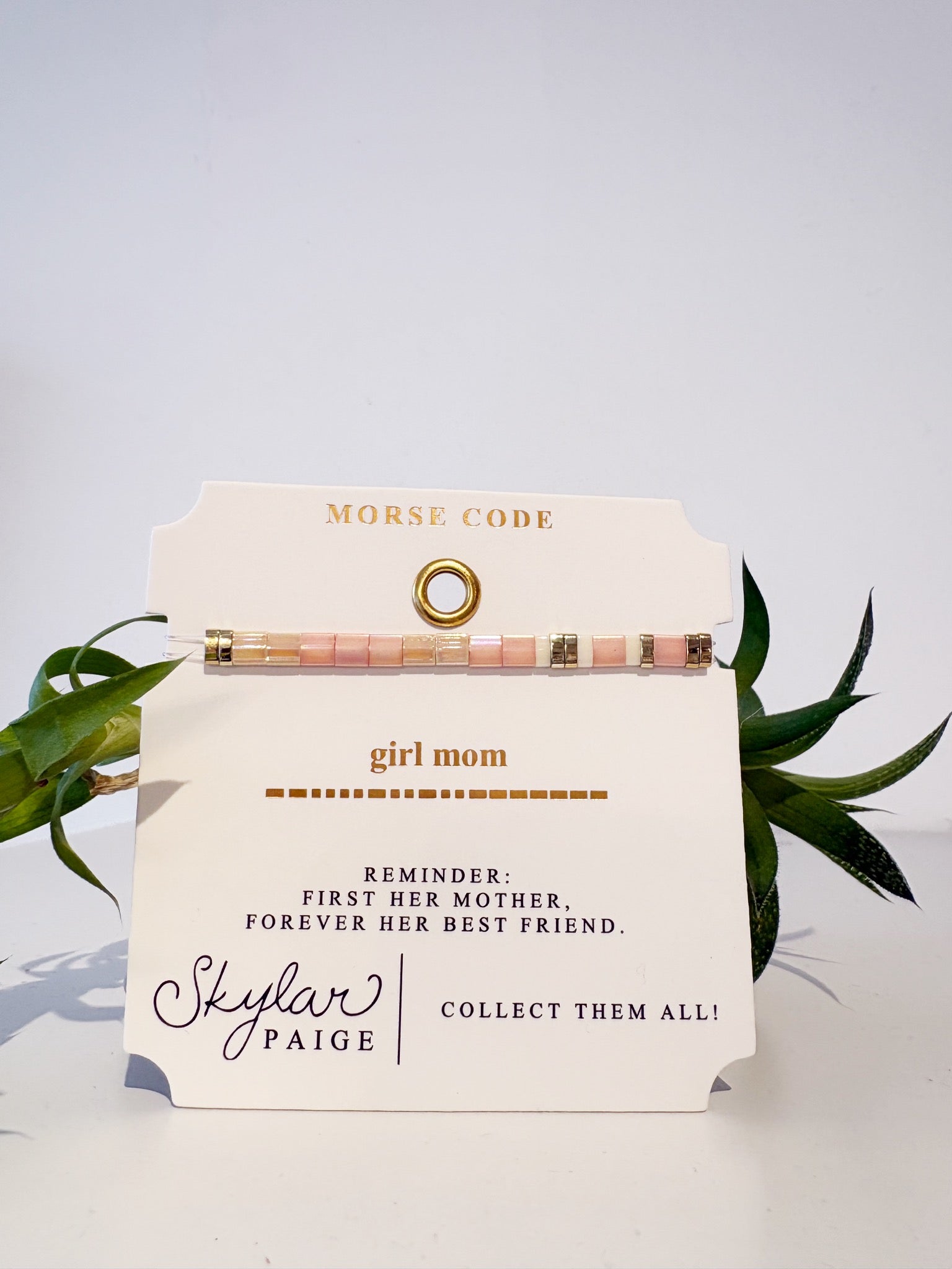 Girl Mom Morse Code Tila Bracelet {Gold/Pink}