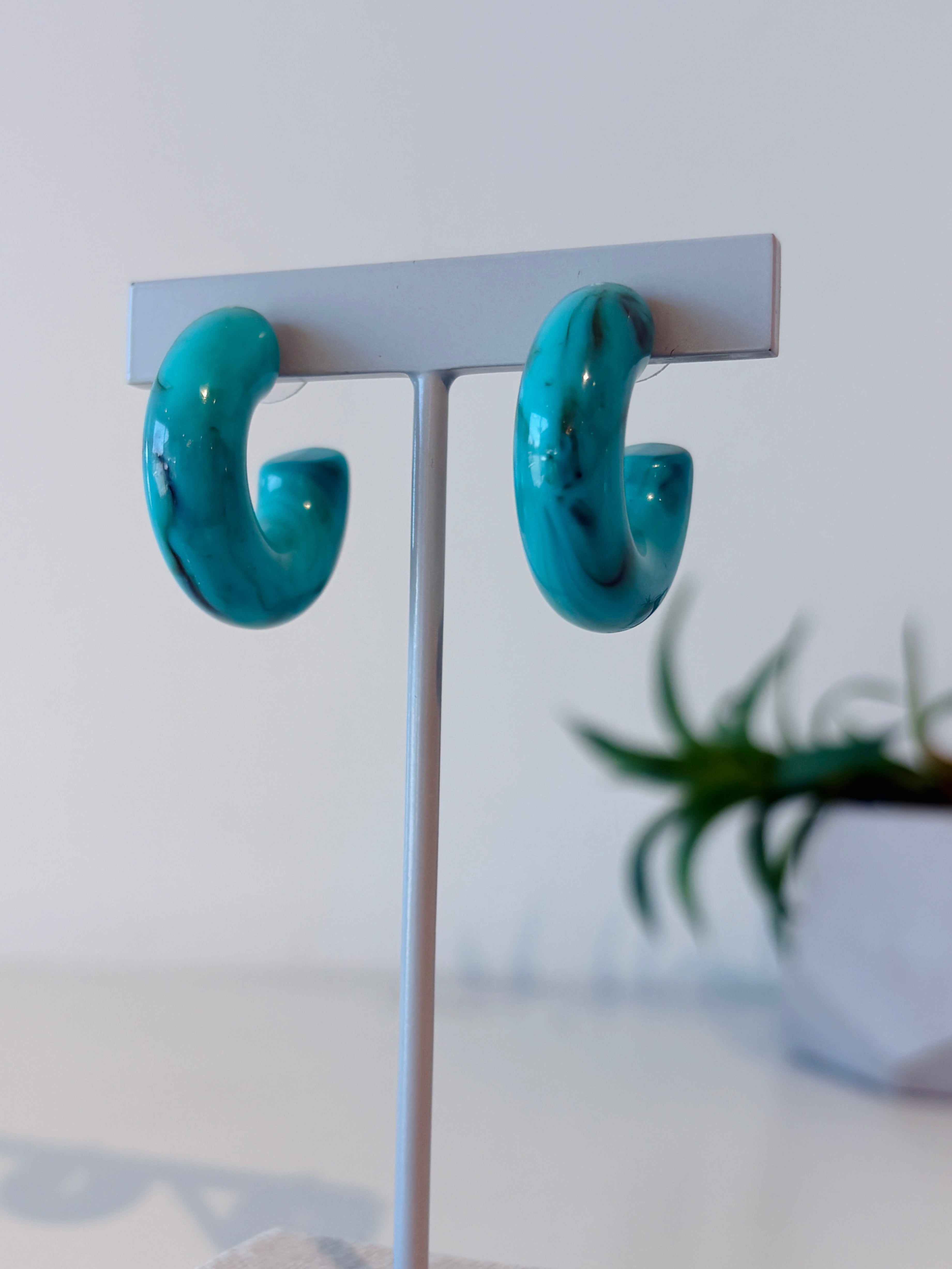 1" Chunky Resin Hoop Earrings {Turquoise}