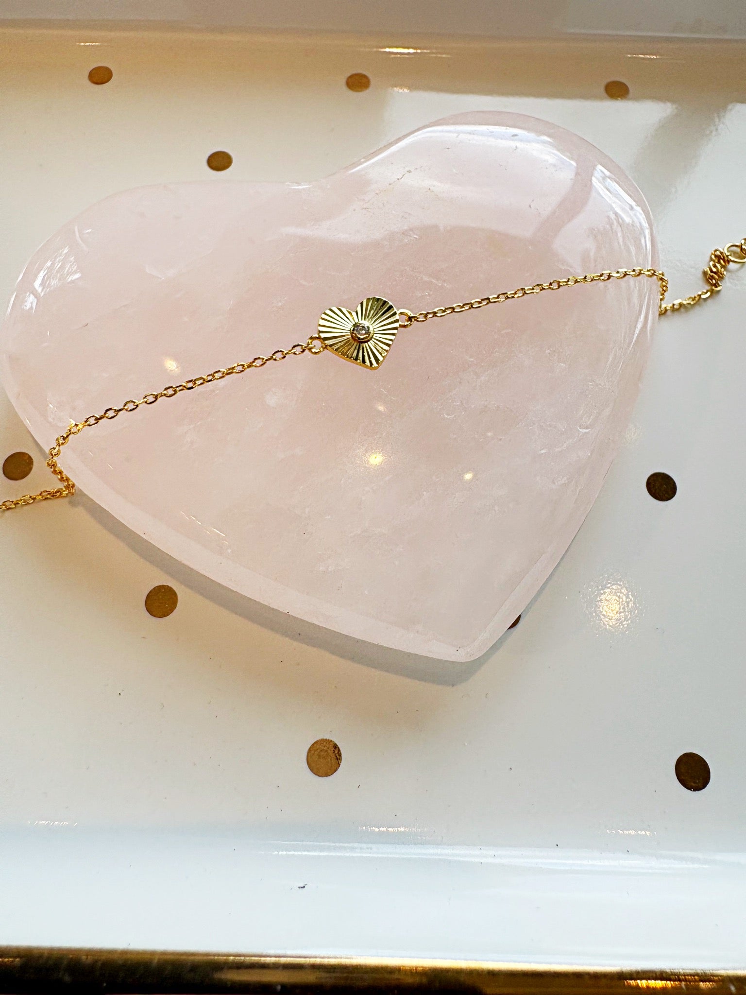 Rhinestone Fluted Heart Bracelet {Gold}