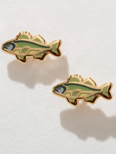 Bass Fish Enamel Stud Earrings {Gold}