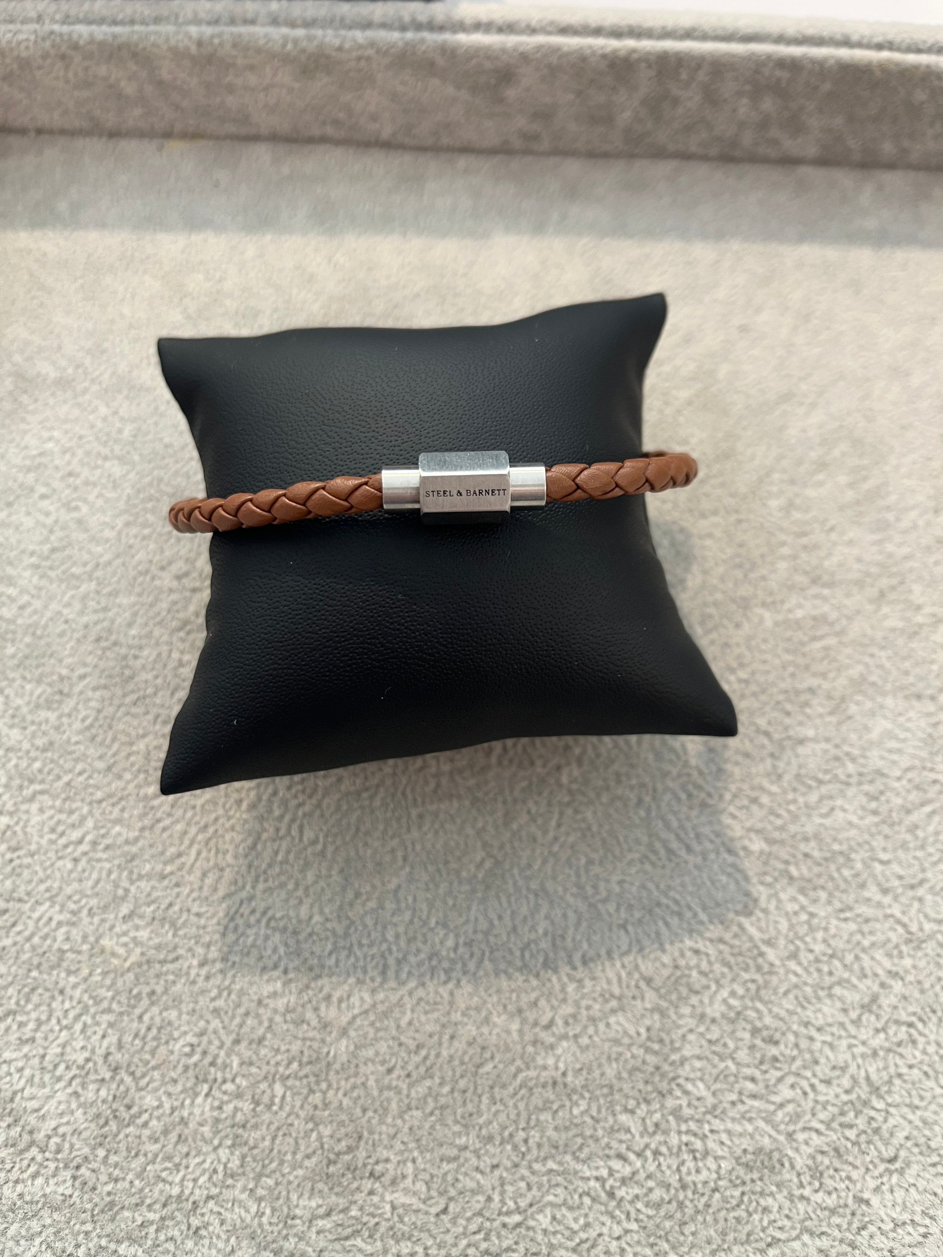 Luke Landon Leather Bracelet {Light Brown/Silver}