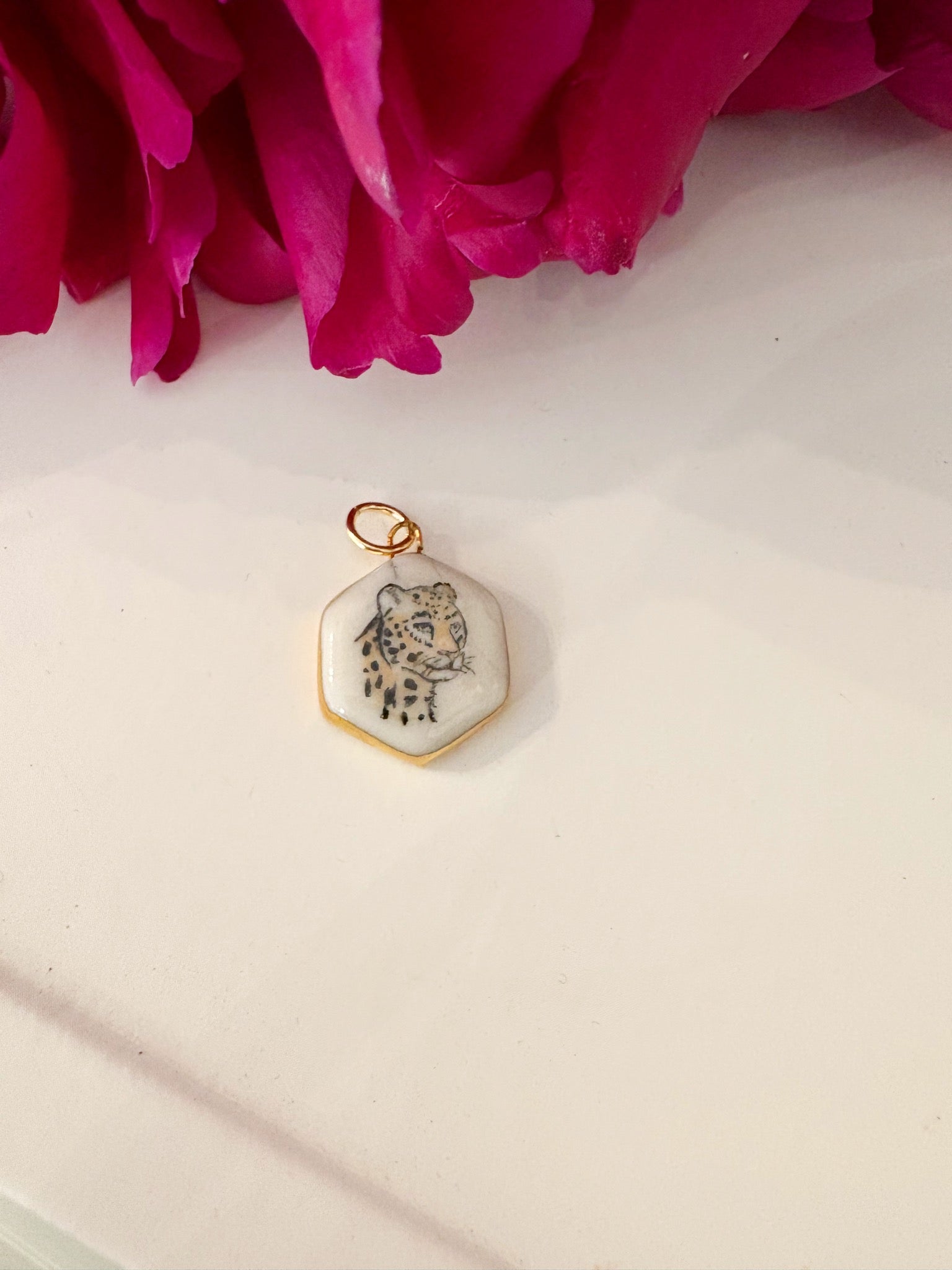 Jaguar Hexagon Porcelain Charm {Gold}