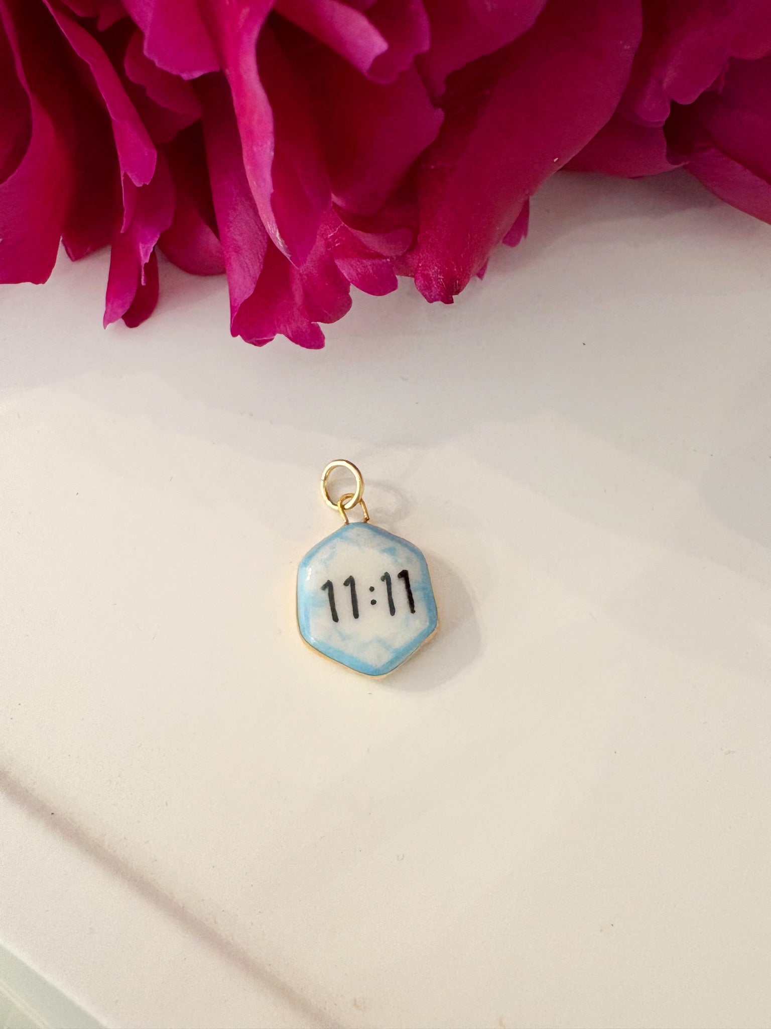 11:11 Hexagon Porcelain Charm {Gold}