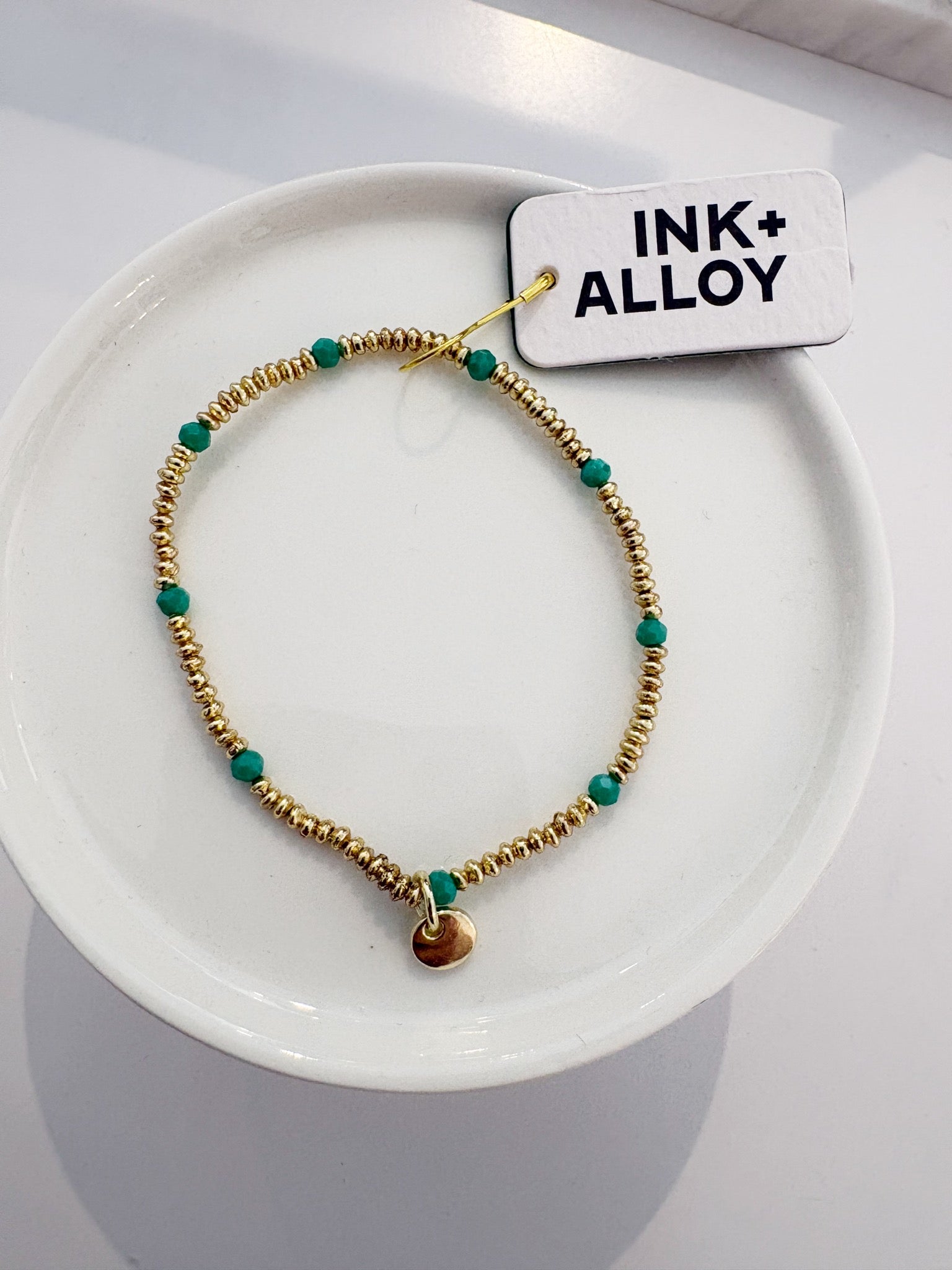 Ashley Small Brass + Crystal Stretch Bracelet {Teal/Gold}