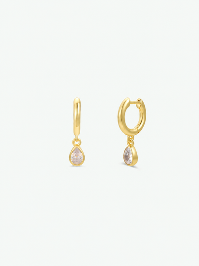 Teardrop Charm Hoop Earrings {Gold/White}