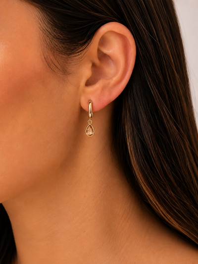 Teardrop Charm Hoop Earrings {Gold/Champagne}