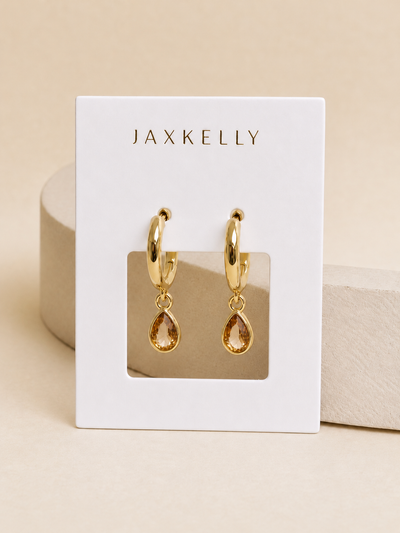 Teardrop Charm Hoop Earrings {Gold/Champagne}