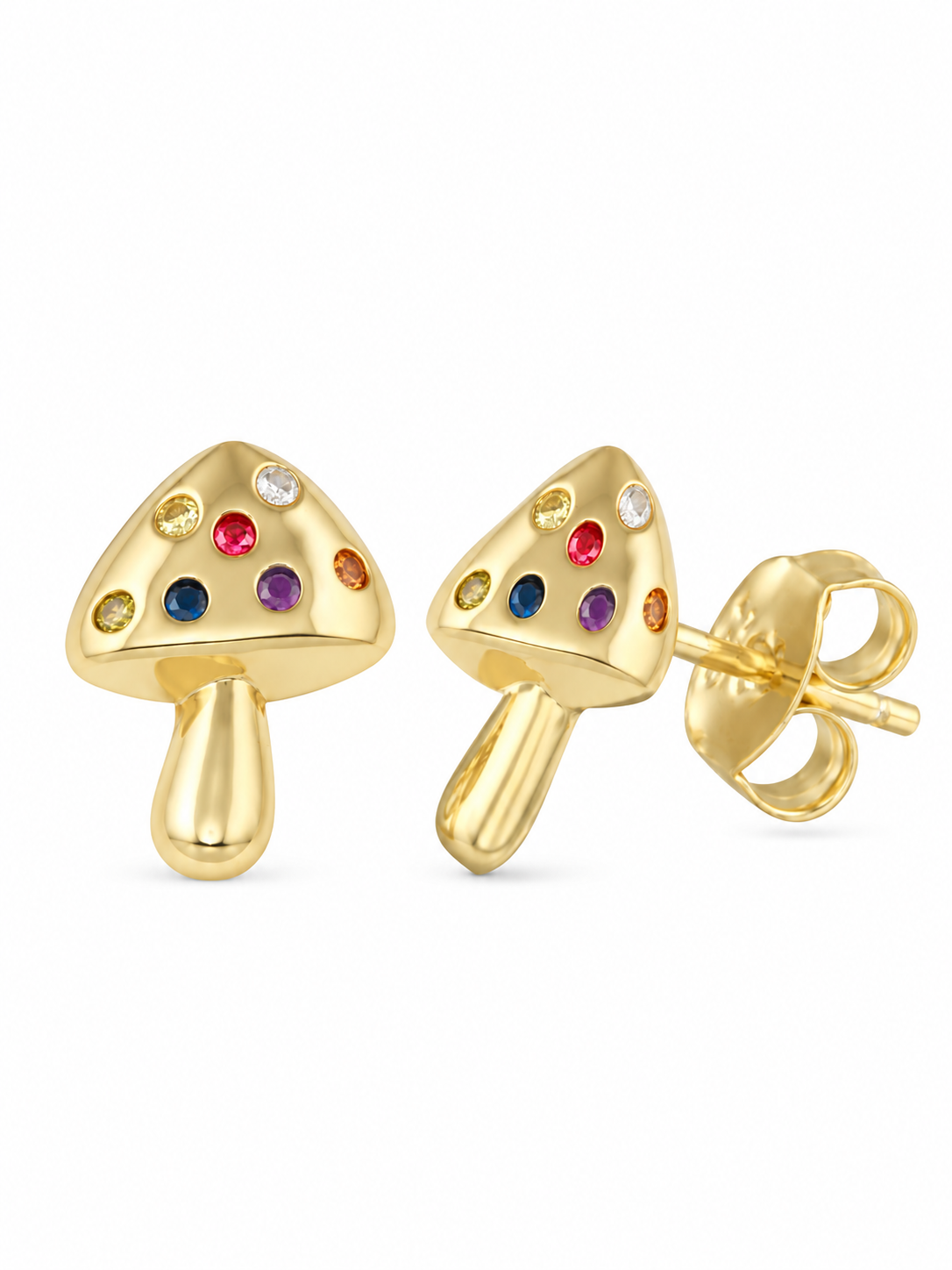 Mini Rainbow Mushroom Stud Earrings {Gold}