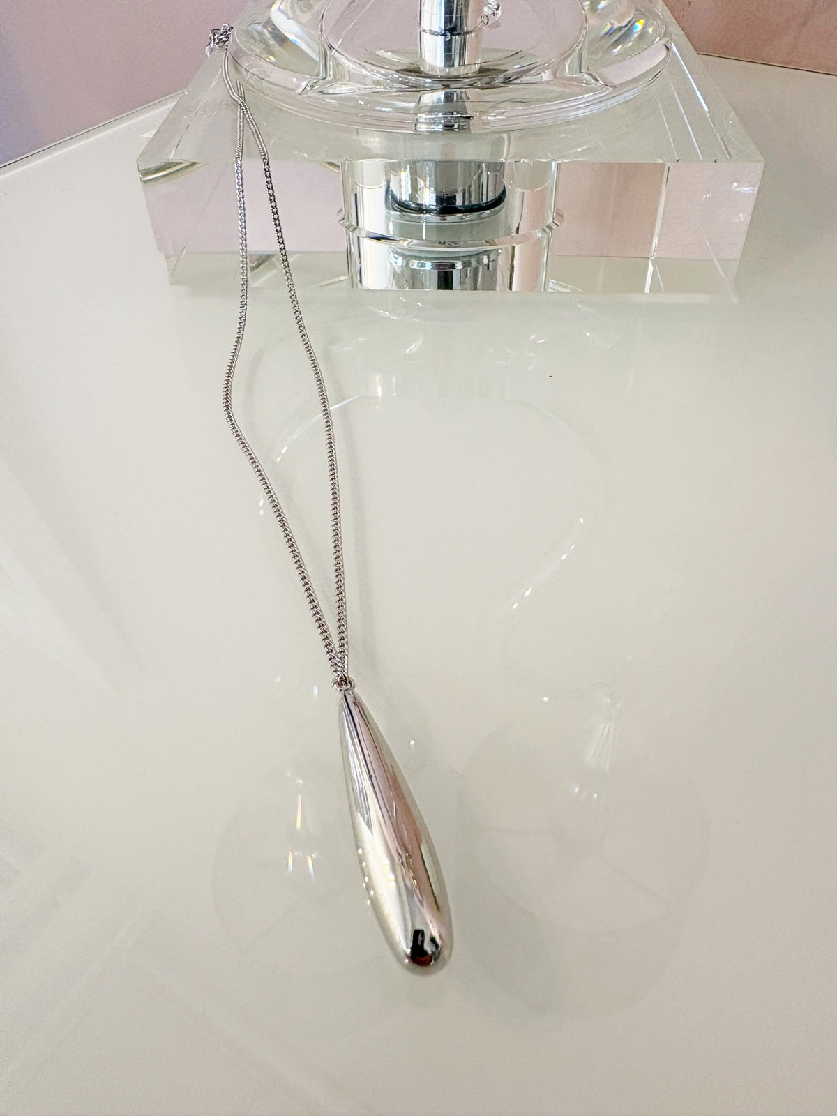 Tapered Drop Pendant Necklace {Silver}