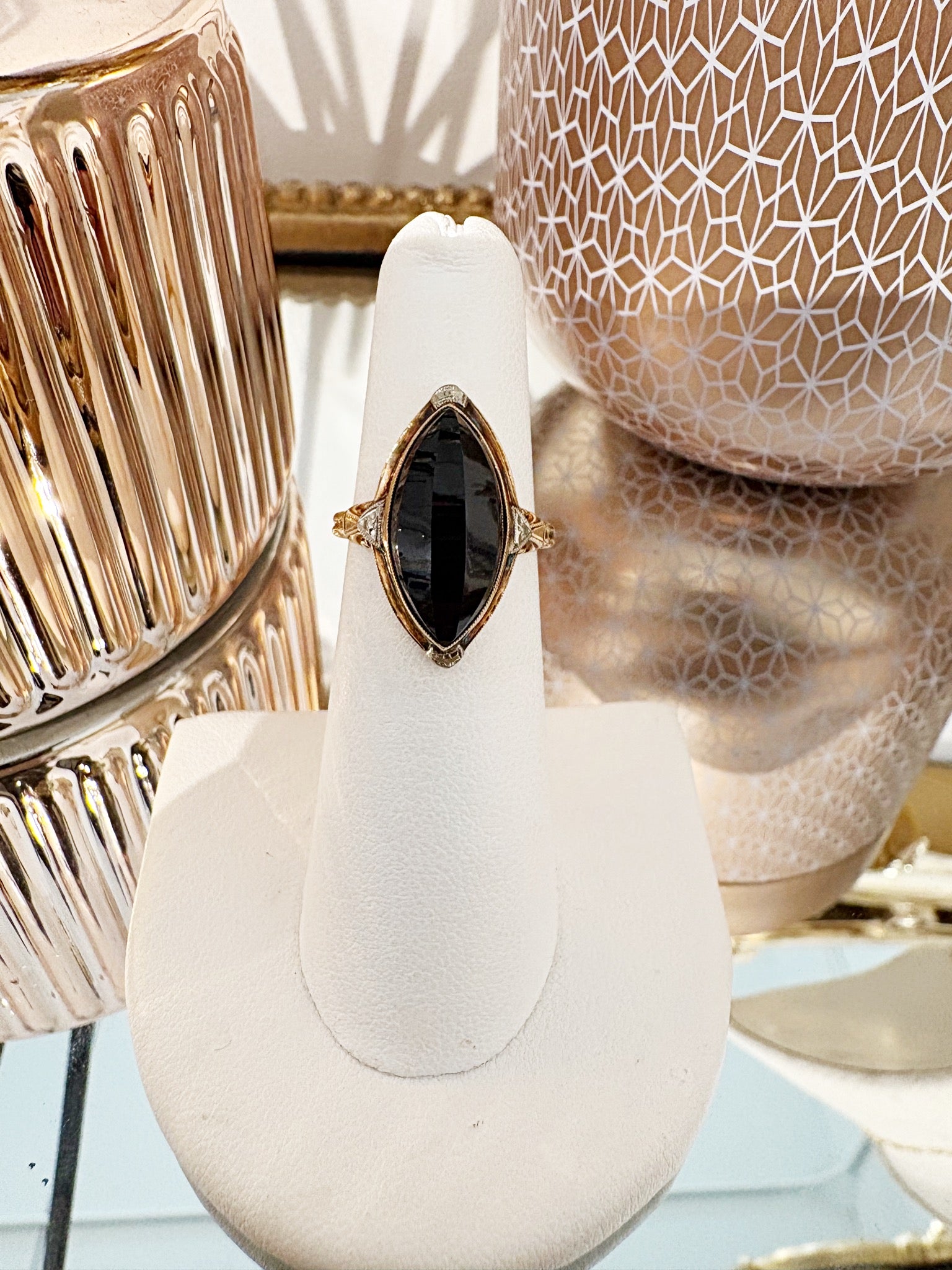 Onyx Faceted Navette Onyx Ring {10k/Estate}