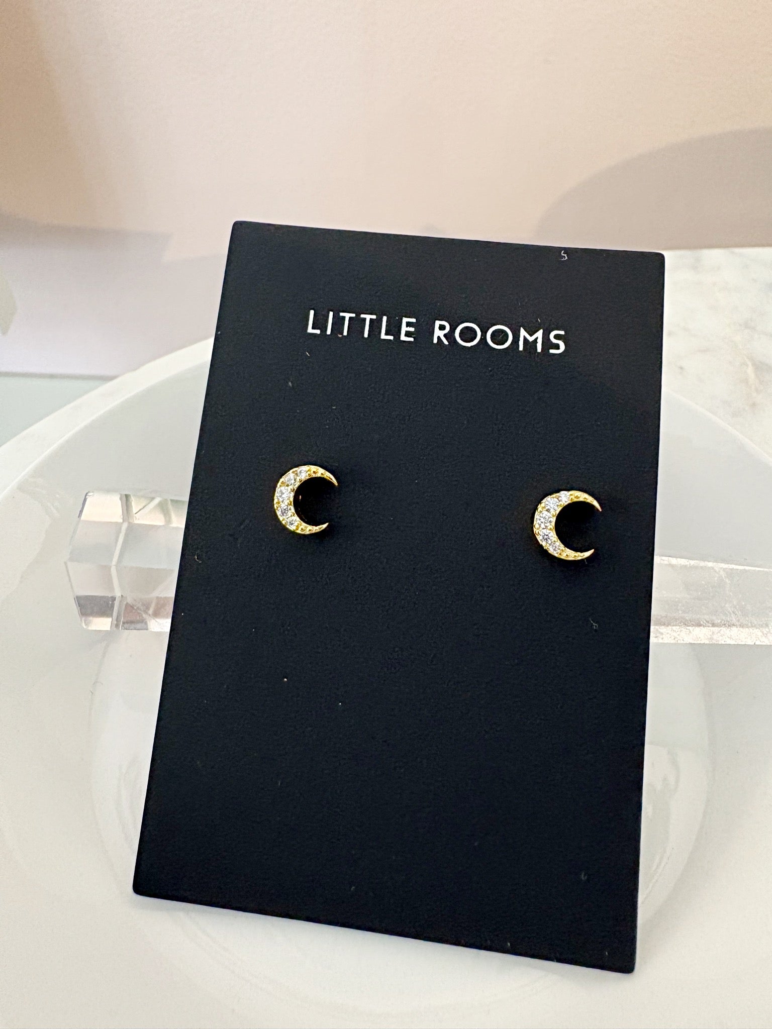 Sparkle Moon Stud Earrings {Gold}