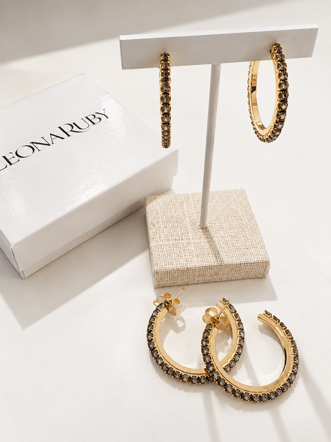 Slim Crystal Hoops {Gold/Smoke}