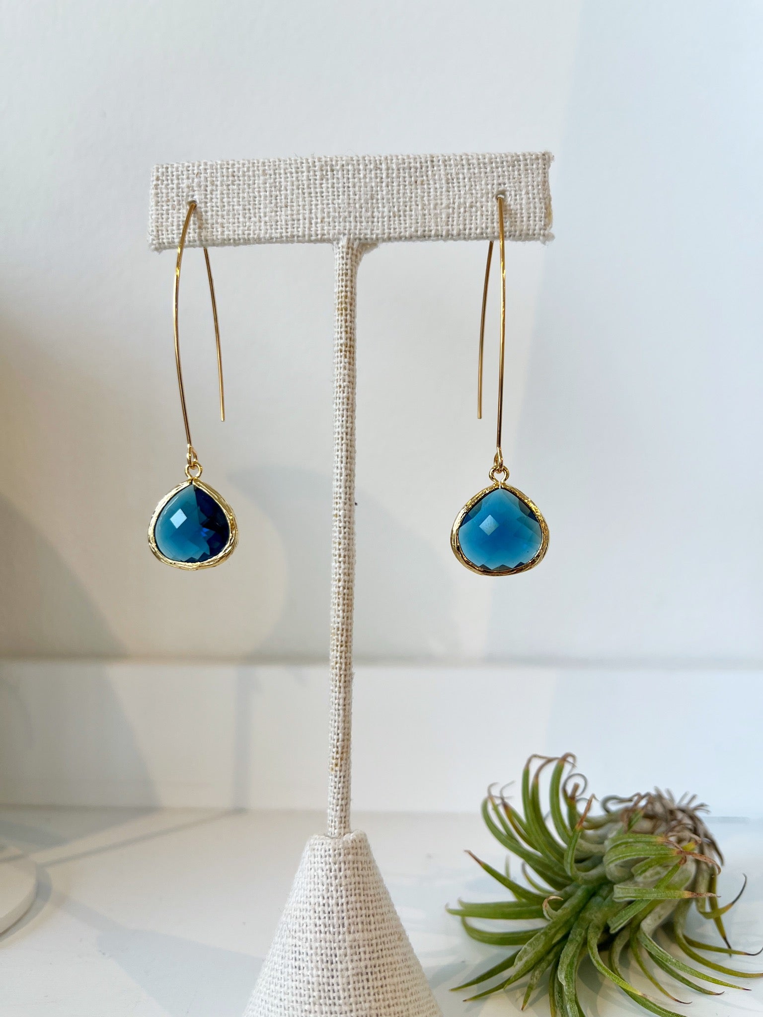 Teardrop Hook Earrings {Navy/Gold}