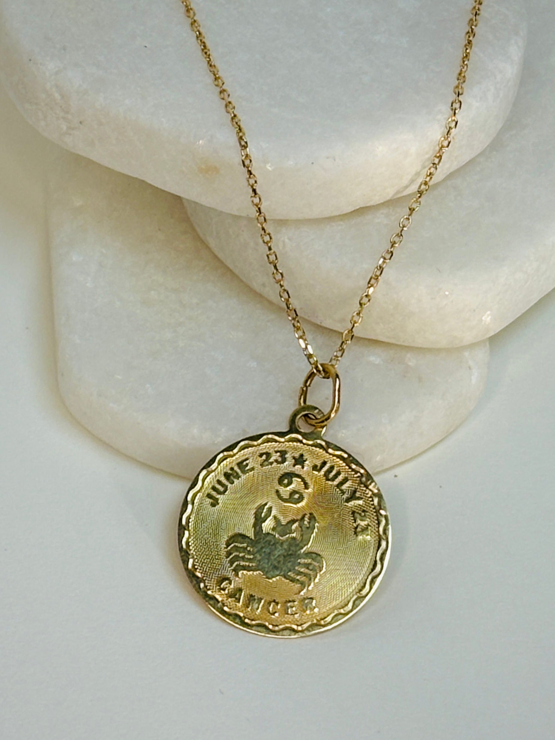 Cancer Zodiac Coin Necklace {14kt/Estate}