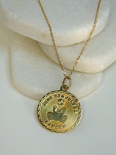 Cancer Zodiac Coin Necklace {14kt/Estate}