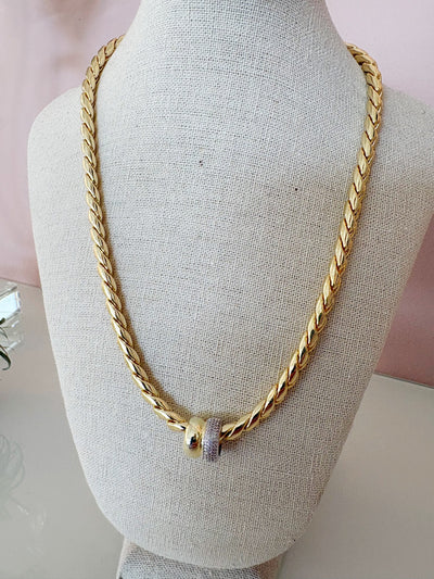Liquid Gold Two-Toned Spacer Pave Bead Necklace {Gold}