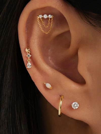 Single Petal Opal Piercing Earring with Flatback {14kt}