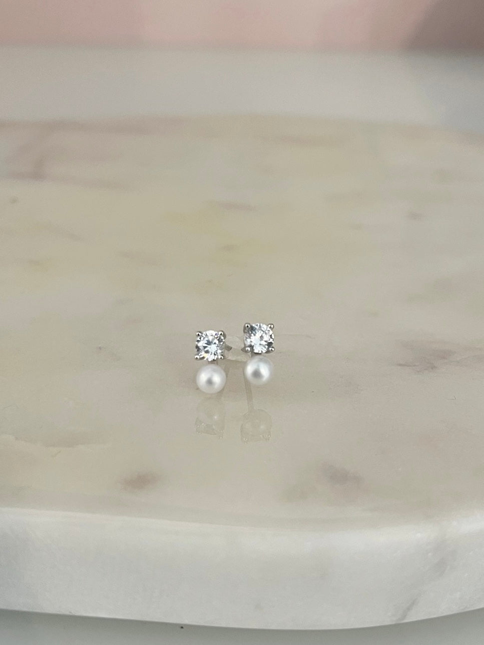 Francine Pearl Rhinestone Stud {Silver}