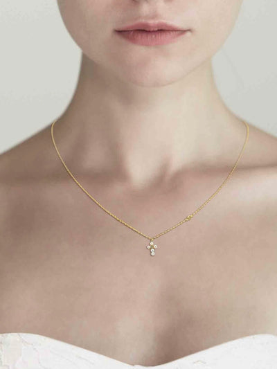 Mini Pearl Cross Necklace {Gold}