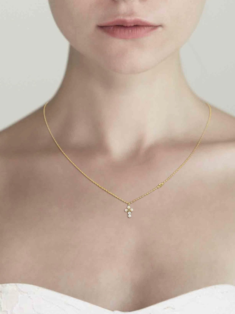 Mini Pearl Cross Necklace {Gold}