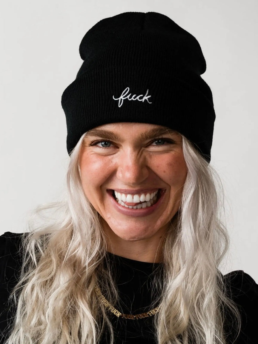 Fuck Script Beanie {Black/White}