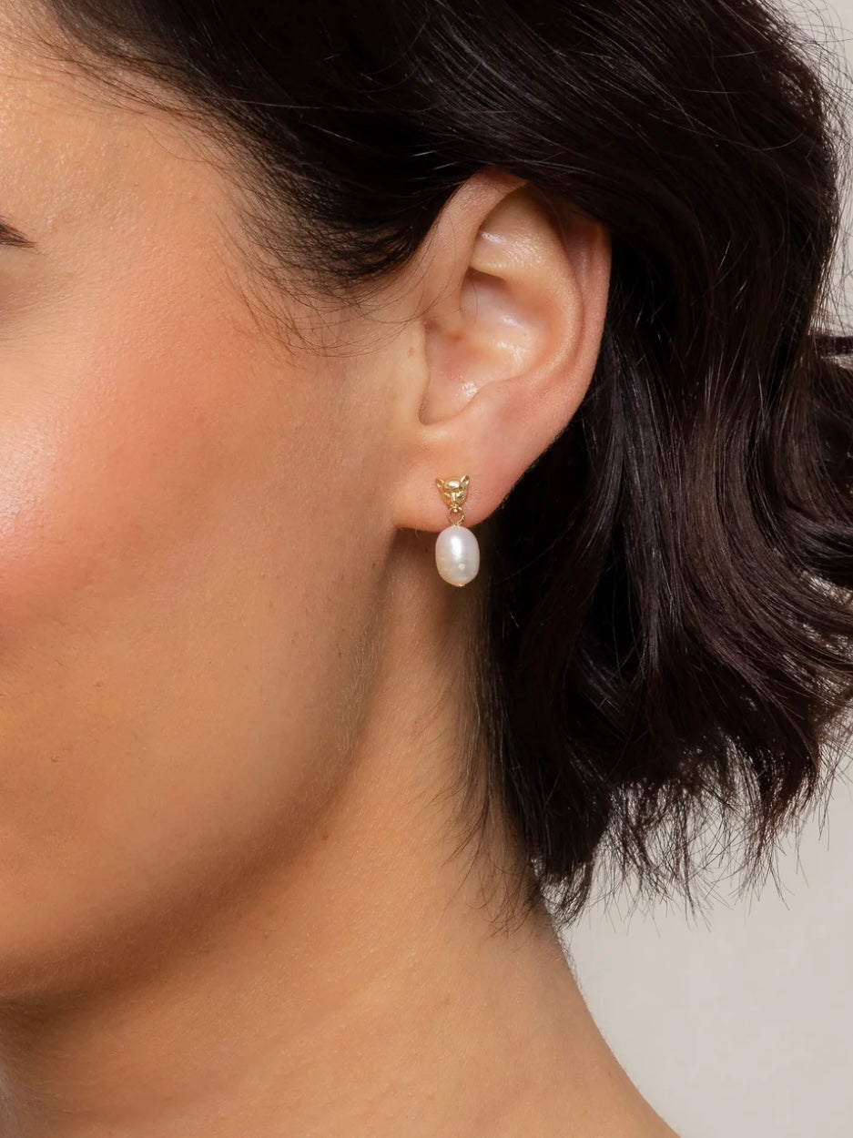 Panther Pearl Earrings {Gold}