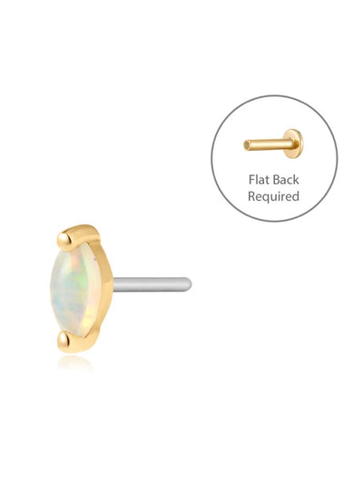 Single Petal Opal Piercing Earring with Flatback {14kt}