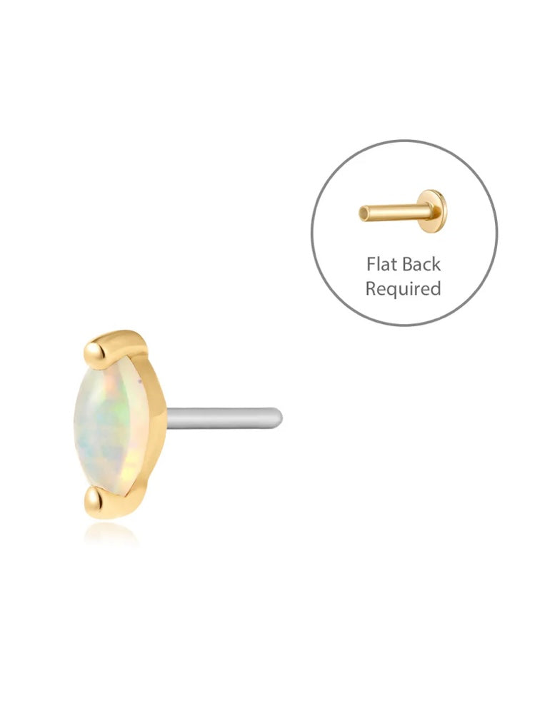 Single Petal Opal Piercing Earring with Flatback {14kt}