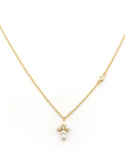 Mini Pearl Cross Necklace {Gold}