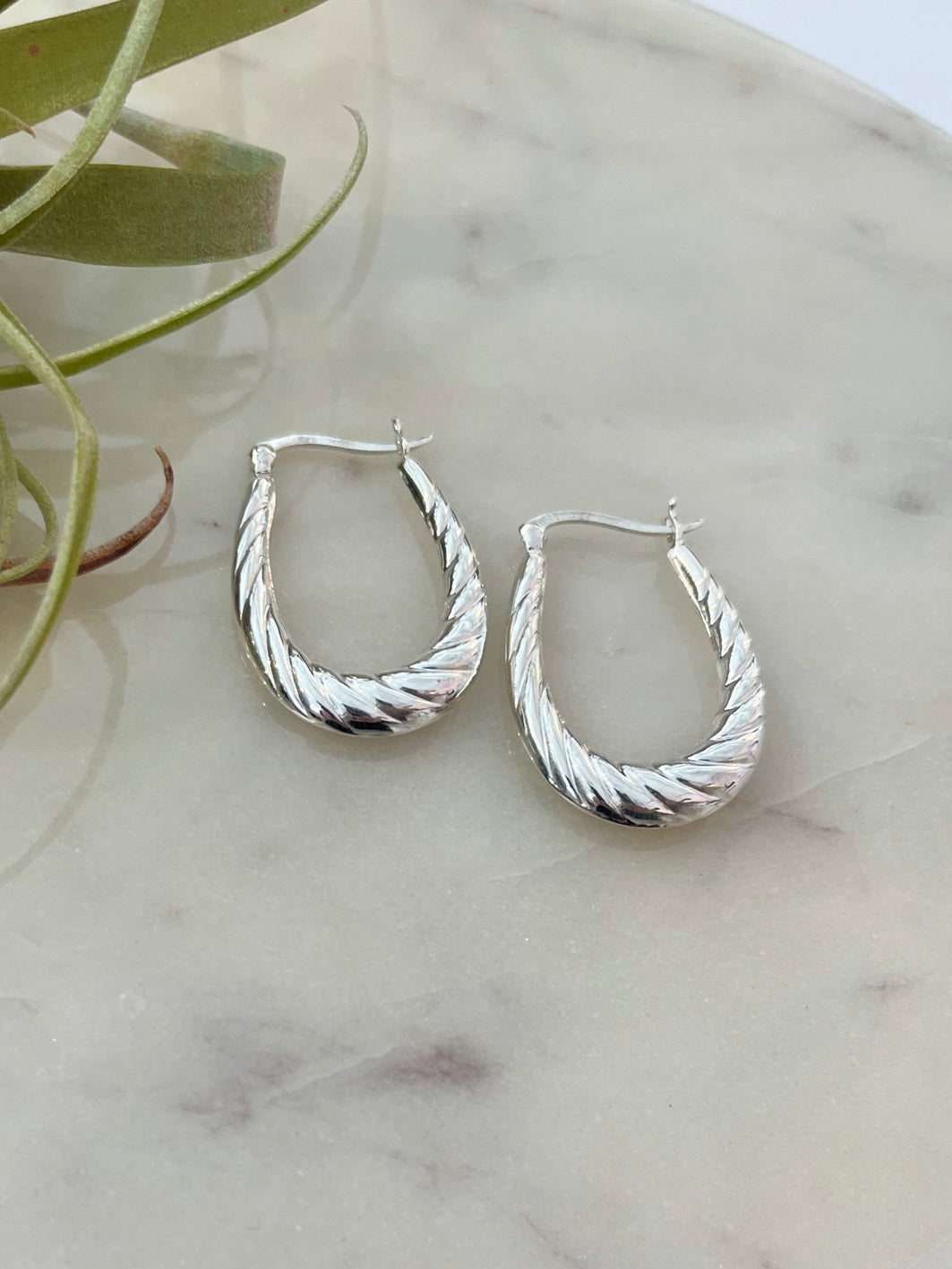 Oblong Twist Hoop Earrings {Silver}